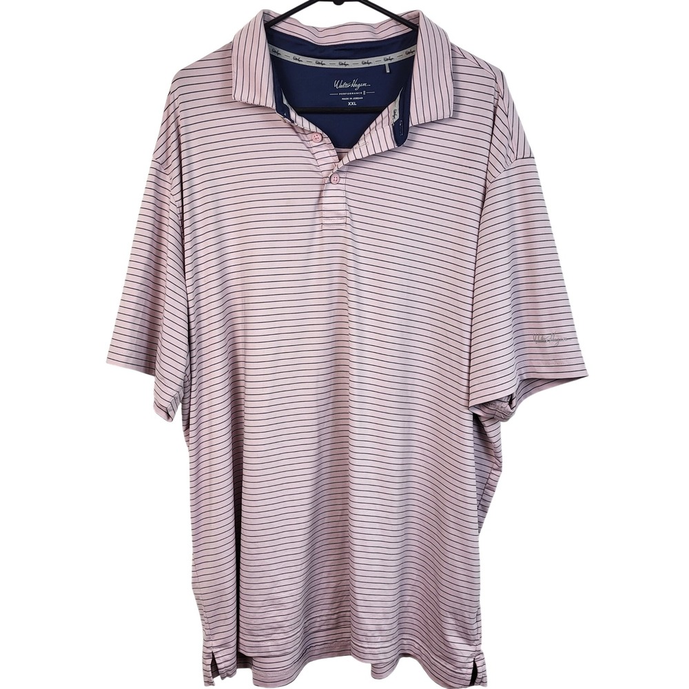Walter Hagen Performance Mens XXL Pink Navy Blue Striped Short Sleeve Golf Polo
